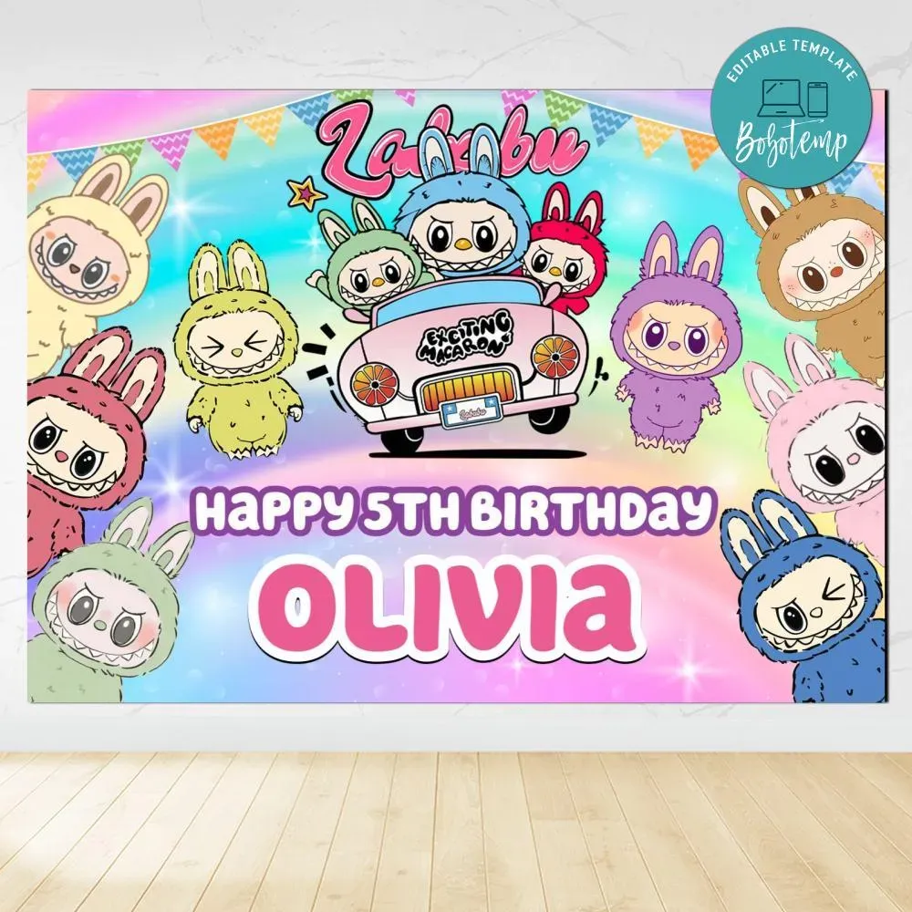 Labubu Birthday Backdrop Digital File Template | Bobotemp