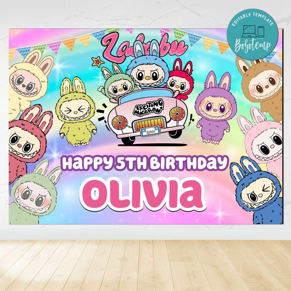 Labubu Birthday Backdrop Digital File Template Instant Download