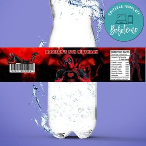 Deadpool Birthday Water Bottle Label Template to Print at Home Instant Download