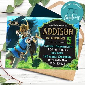Breath of the wild Birthday Invitation Customizable Template to Print at Home Instant Download