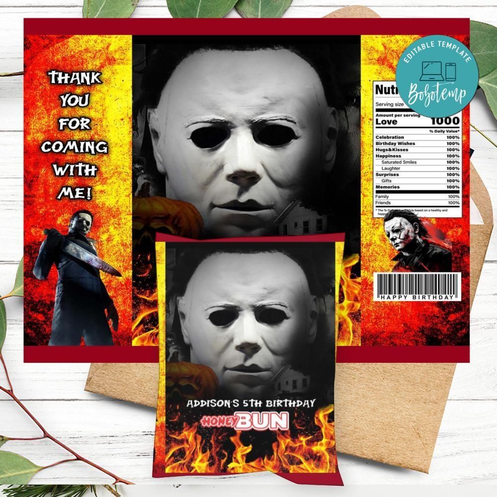 Michael Myers Birthday Honey Buns Snack Bag Label Customizable Instant Download