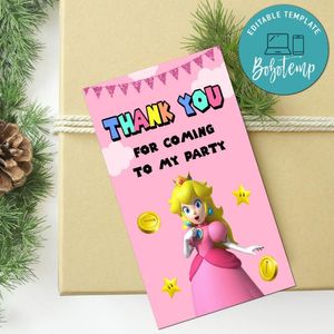 Princess Peach Thank You Tag Customizable Template To Print At Home Instant Download