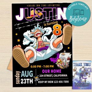 Luffy Gear 5 Invitation Template Free Thank You Card Printable