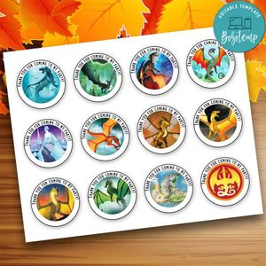 Wings of Fire Circle Favor Tags Template Printable Instant Download