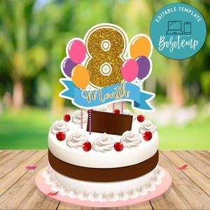8 Months Cake Topper Template Printable Instant Download