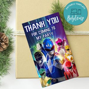 Power rangers Thank you tag Customizable Template to Print at Home Instant Download