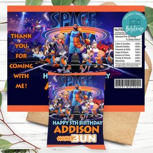 Space Jam 2 Birthday Honey Buns Snack Bag Label Customizable Instant Download