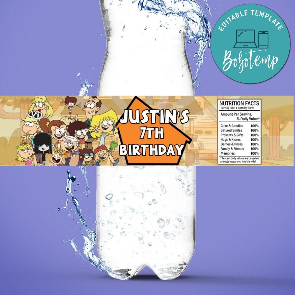 Loud house Birthday Water Bottle Label Template to Print at Home Instant Download