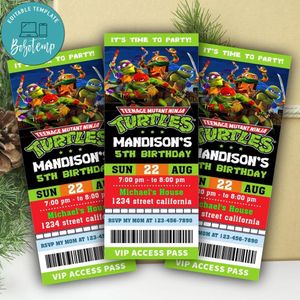 Ninja Turtle Ticket Invitation Customizable Template Instant Download