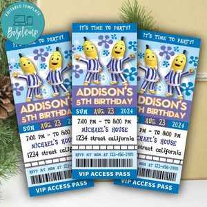 Bananas In Pyjamas Ticket Invitation Customizable Template Instant Download