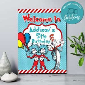 Dr. Seuss Birthday Welcome Sign Digital File Printable Instant Download