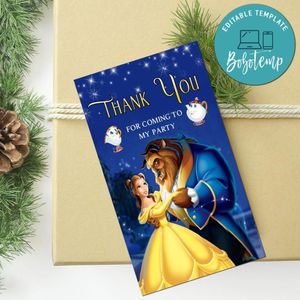 Beauty And Beast Thank you tag Customizable Template to Print at Home Instant Download