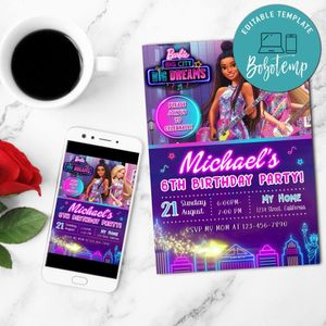 Barbie Big City Dream Mobile Invite Customizable Template Instant Download