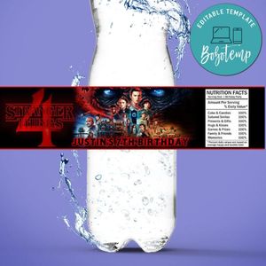 Stranger things Birthday Water Bottle Label Template to Print at Home Instant Download