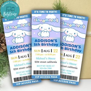 Cinnamoroll Ticket Invitation Customizable Template Instant Download