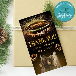 Lord Of The Rings Thank You Tag Customizable Template To Print At Home Instant Download