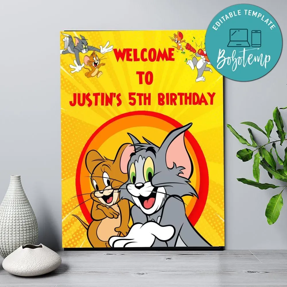 Tom And Jerry Birthday Welcome Sign Digital File Printable DIY | Bobotemp