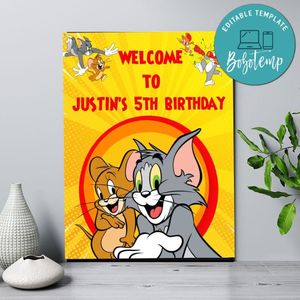 Tom And Jerry Birthday Welcome Sign Digital File Printable Instant Download