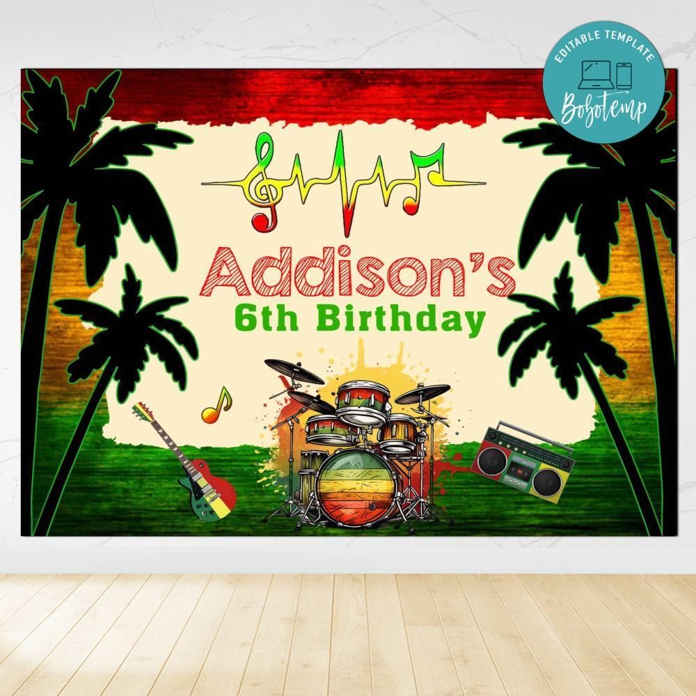 Reggae Birthday Backdrop Digital File Template Instant Download