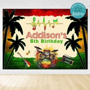 Reggae Birthday Backdrop Digital File Template Instant Download