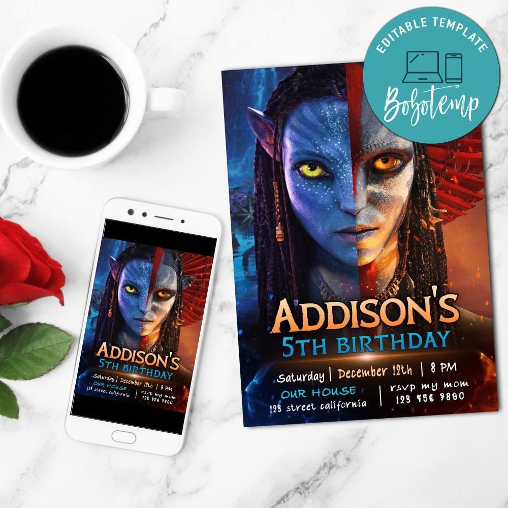 Avatar 3 Birthday Day Girl Invitation Customizable Template to Print at Home Instant Download