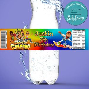 Subway Surfer Birthday Water Bottle Label Template to Print at Home Instant Download