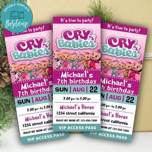 Cry Babies Ticket Invitation Customizable Template Instant Download