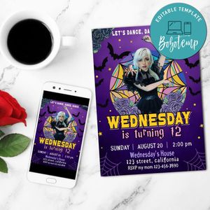 Wednesday Birthday Photo Mobile Invite Customizable Template Instant Download