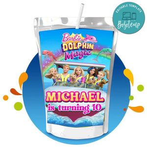 Barbie Dolphin Magic Capri Sun Birthday Labels Digital File Printable Instant Download