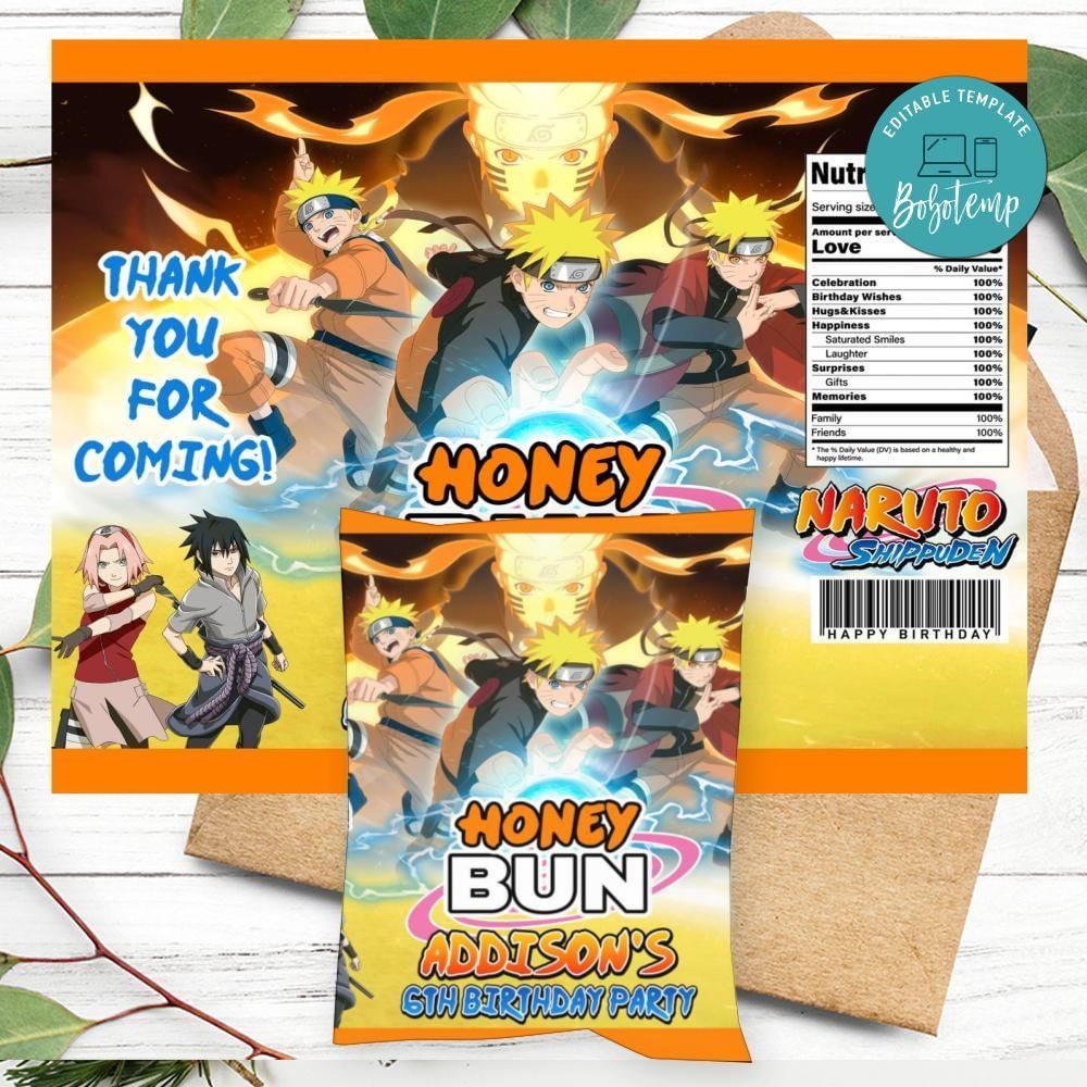 Naruto Shippuden Honeybun Snack Bag Digital File Printable Instant Download