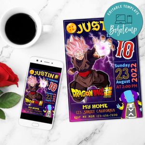 Goku Black &  Zeno Sama Birthday Mobile Invite Customizable Template Instant Download