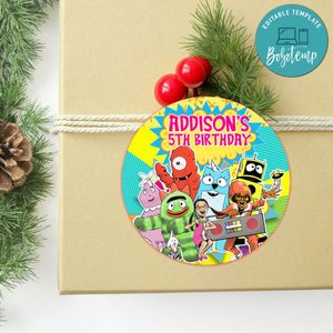 Yo Gabba Gabba Circle Sticker Template Customizable To Print At Home Instant Download