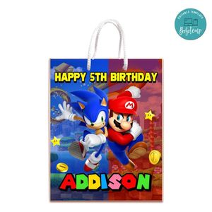 Sonic Mario Gift Bag Label Template Printable Instant Download