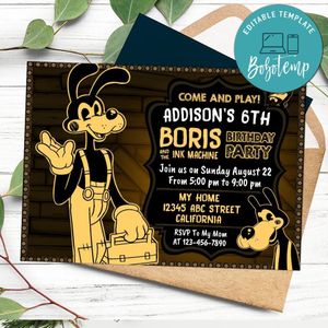 Boris The Ink Machine Birthday Flyer Customizable Template to Print at Home Instant Download