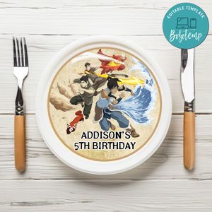 The Legend Of Korra Birthday Plate Template Customizable To Print At Home Instant Download