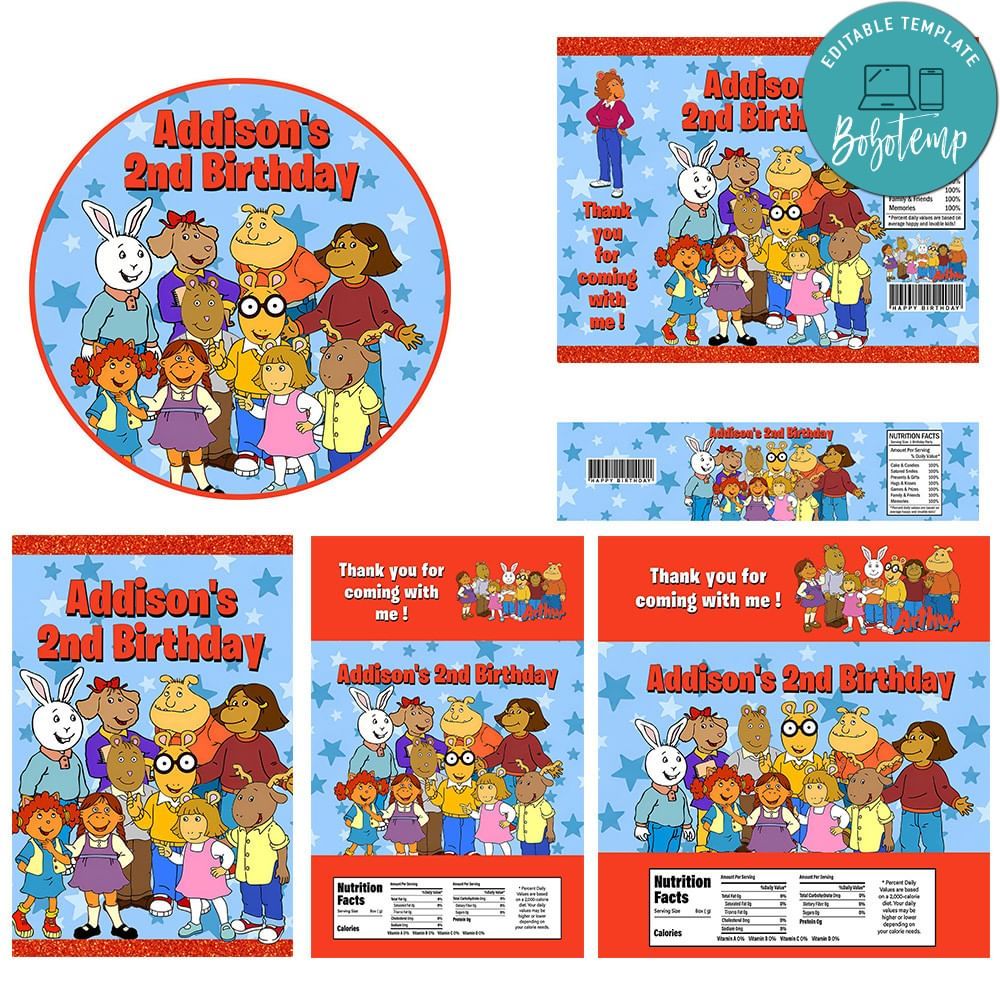 Arthur Birthday Party Supplies Set Templates Printable Instant Download