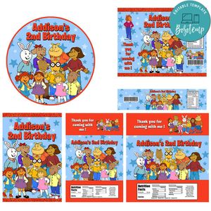 Arthur Birthday Party Supplies Set Templates Printable Instant Download