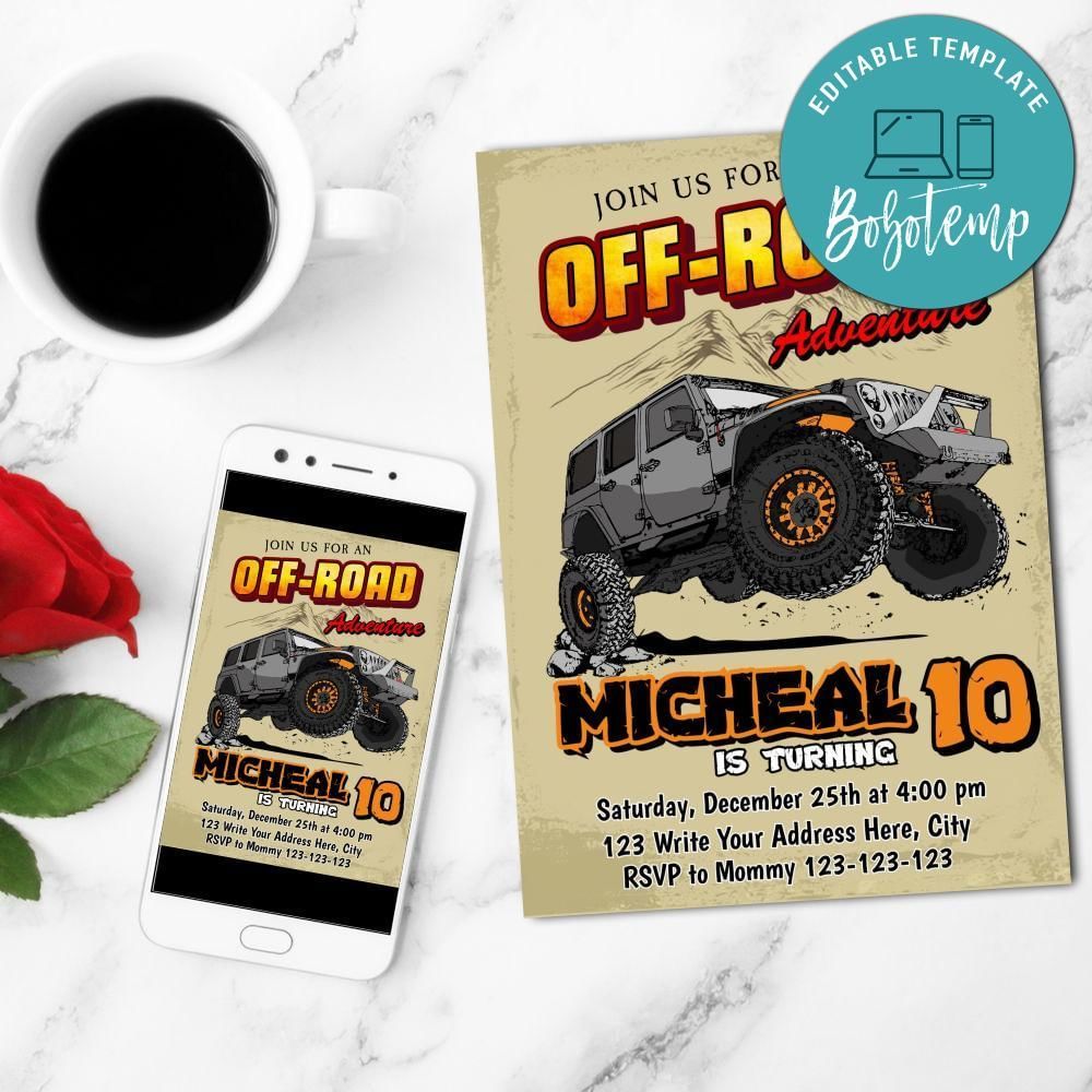 Off road adventure Invitation Customizable Template to Print at Home Instant Download
