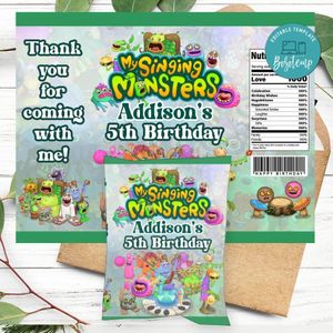 My singing monsters Birthday Party Chip Bag Digital File Printable Instant Download