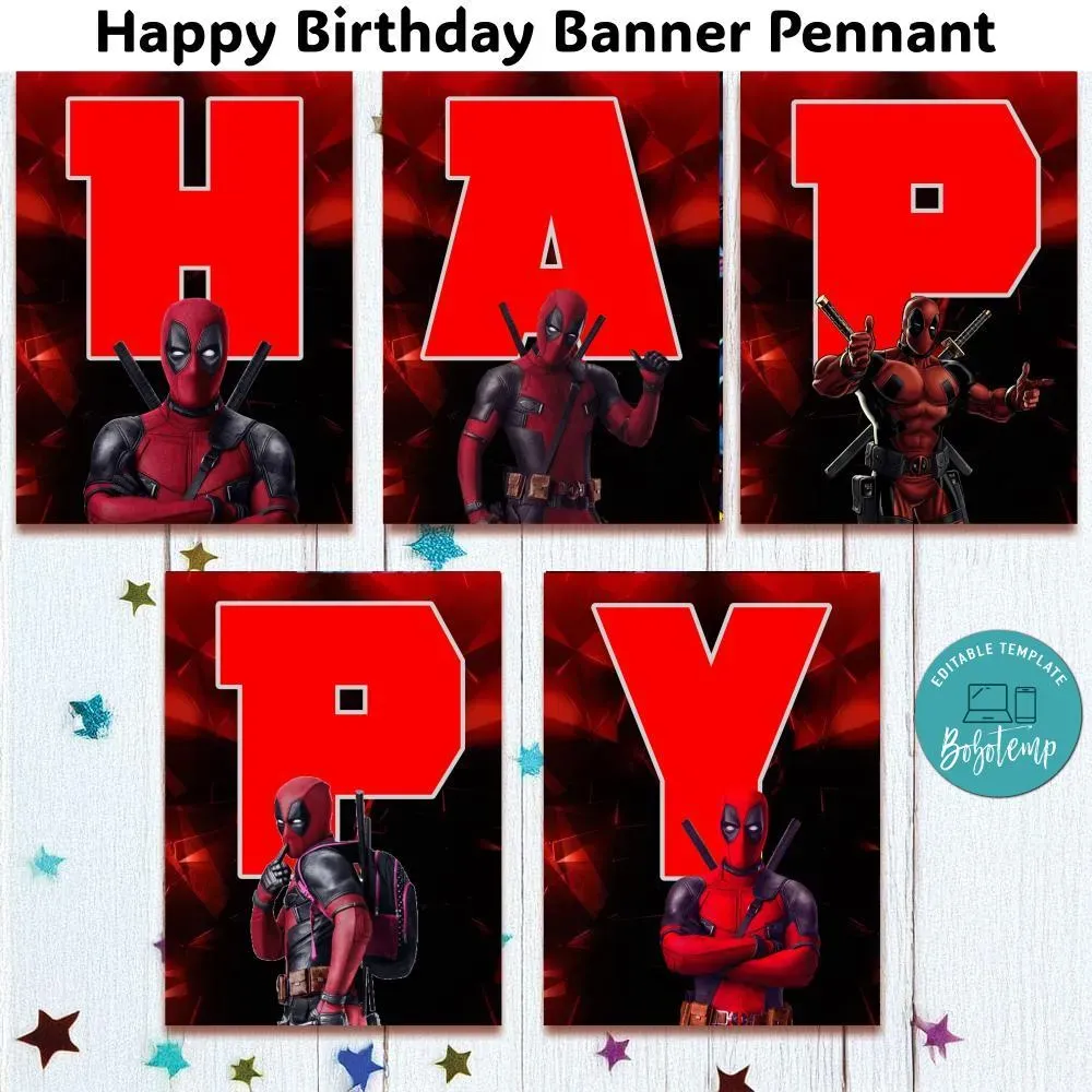 Deadpool Banner Pennant Digital File Template | Bobotemp