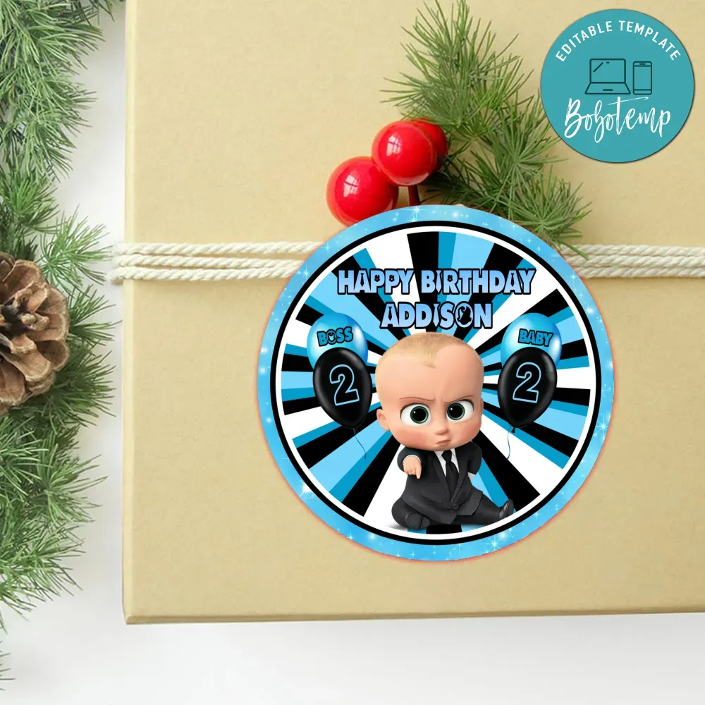 Boss Baby Birthday Round Label Digital File | Bobotemp