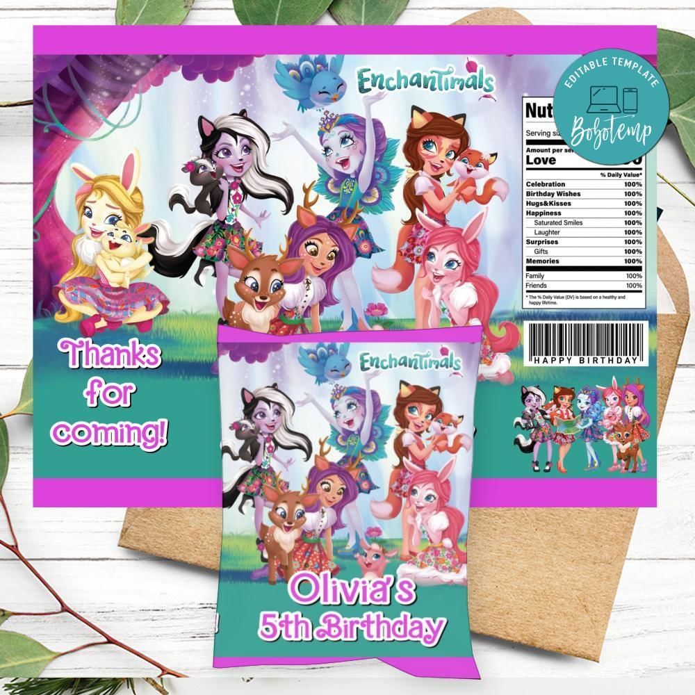 Enchantimals Birthday Party Chip Bag Digital File Printable Instant Download