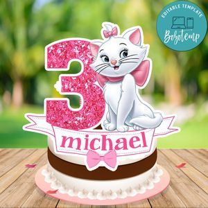 Marie Kitten Birthday Cake Topper Template Printable Instant Download