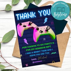 Video Game Thank You Card Customizable Template To Print At Home Instant Download