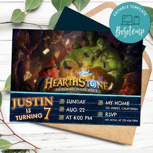 Hearthstone Birthday Invitation Customizable Template to Print at Home Instant Download