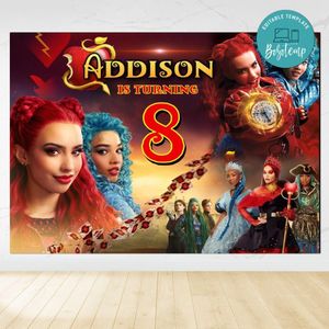 Descendants Rise Of The Red Birthday Backdrop Digital File Template Instant Download
