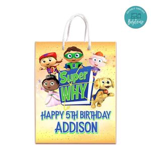 Super Why Wyatt Gift Bag Label Template Printable Instant Download