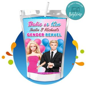 Barbie Gender Reveal Capri Sun Birthday Labels Digital File Printable Instant Download