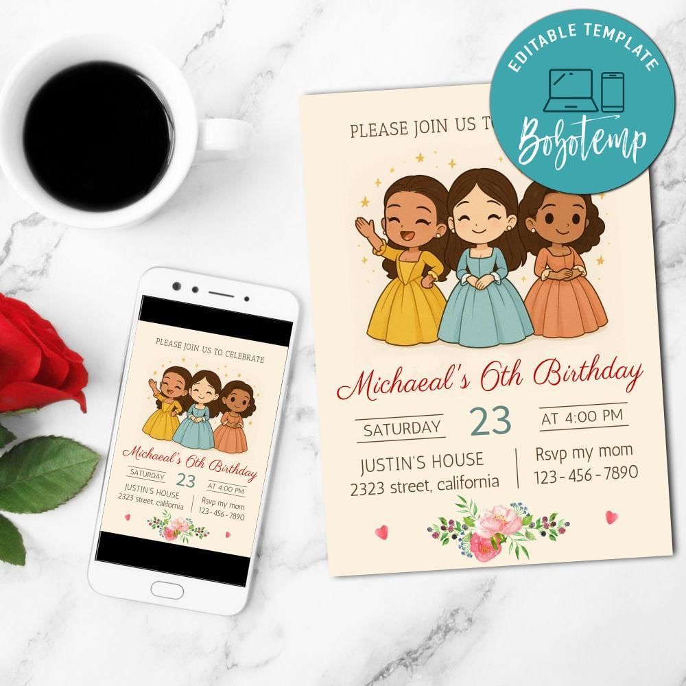Hamilton kids Invitation Customizable Template to Print at Home Instant Download