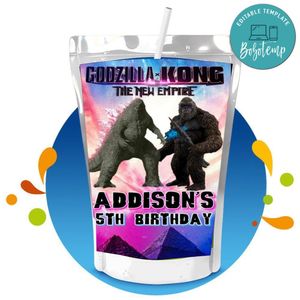 Godzilla Kong New Empire Capri Sun Birthday Labels Digital File Printable Instant Download
